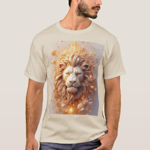 Camiseta Leão Artístico com Geométrico Dourado