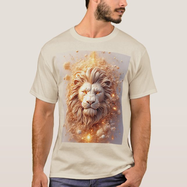 Camiseta Leão Artístico com Geométrico Dourado  (Frente)