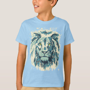 Camiseta Leão Azul   Cabeça de Leão Retroativo Colorida