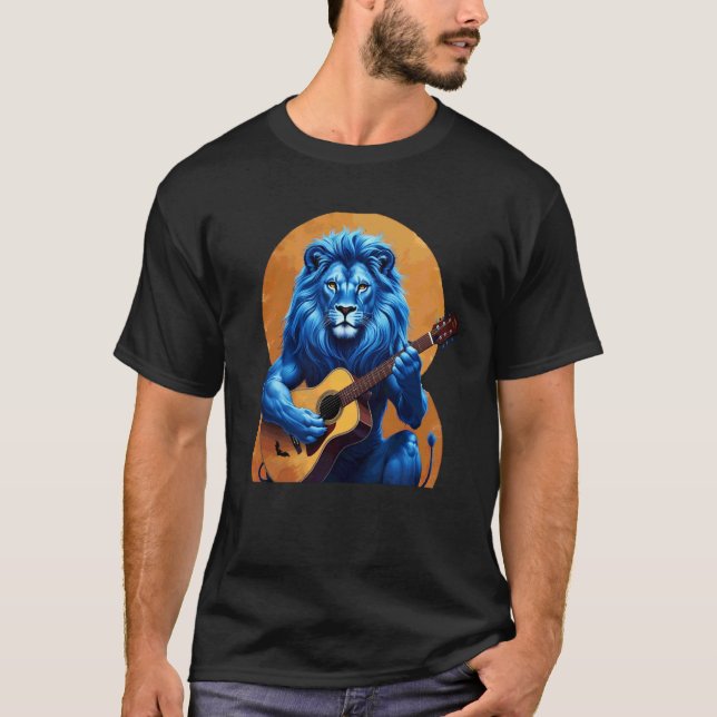 Camiseta Leão Azul Leão Tocando Guitarra (Frente)