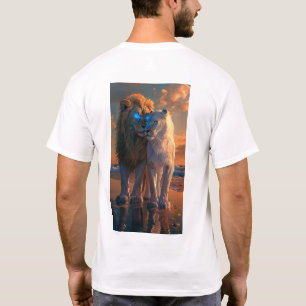 Camiseta Leão branco majestoso com olhos azuis e Aura escur