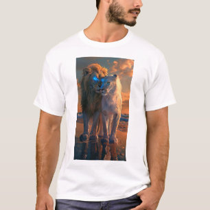 Camiseta Leão branco majestoso com olhos azuis e Aura escur