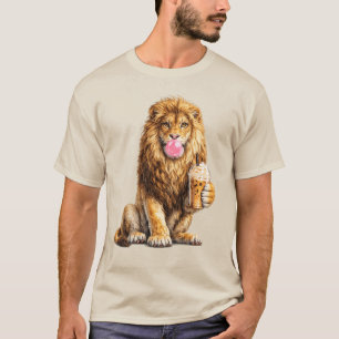 Camiseta Leão Café Gelado Chiclete Animal Moderno