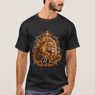 Camiseta Leão Celestial Regal Leão Dourado Arte Zodíaco
