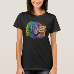 Camiseta leão colorido abraça a leoa em xingamento amoroso