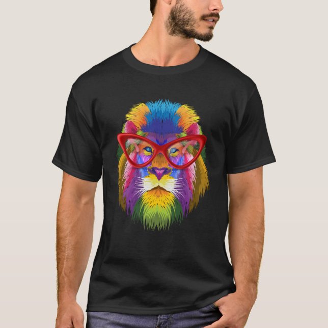 Camiseta Leão Colorido Animal com óculos de vida selvagem (Frente)