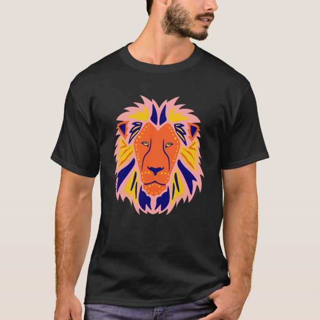 Camiseta Leão Colorido Detalhado Cabeça de Leão Grande (Frente)