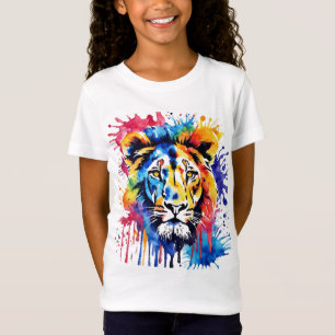 Camiseta Leão colorido engraçado aquarela