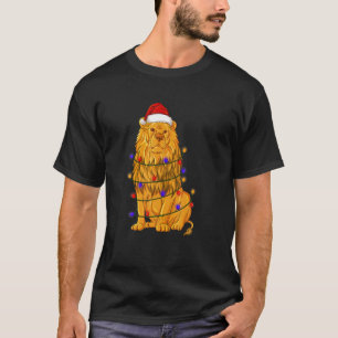 Camiseta Leão com a árvore de Santa Hat Luzes Natal Leve