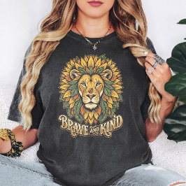 Camiseta Leão Com Crina De Girassol - Bravo E Gentil