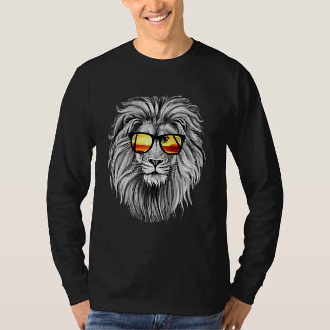 Camiseta Leão com óculos de sol Roupa de verão Design (Frente)