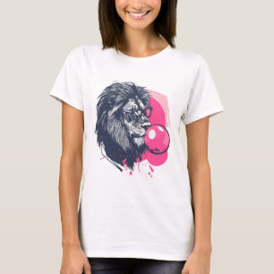 Camiseta Leão com óculos e pastilha elástica rosa