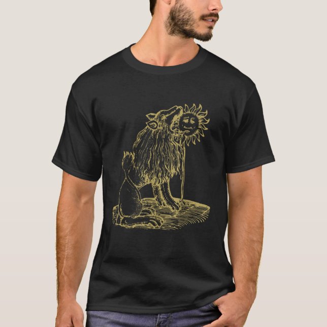 Camiseta Leão Comendo Sol Emblema Medieval Oculto (Frente)