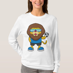 Camiseta Leão como jogador de futebol com futebol