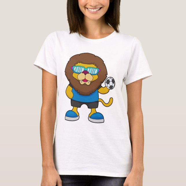 Camiseta Leão como jogador de futebol com futebol (Frente)