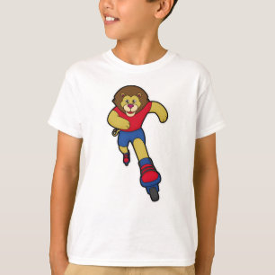 Camiseta Leão como skater com skates em linha