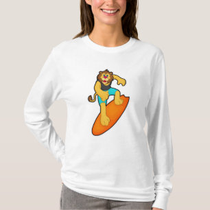 Camiseta Leão como Surfer com Surfboard