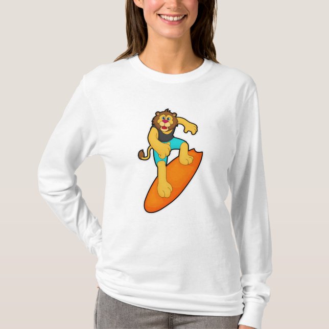 Camiseta Leão como Surfer com Surfboard (Frente)