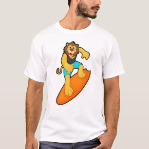 Camiseta Leão como Surfer com Surfboard