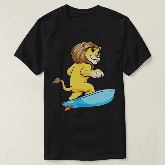 Camiseta Leão como Surfer com Surfboard 2 (Frente do Design)