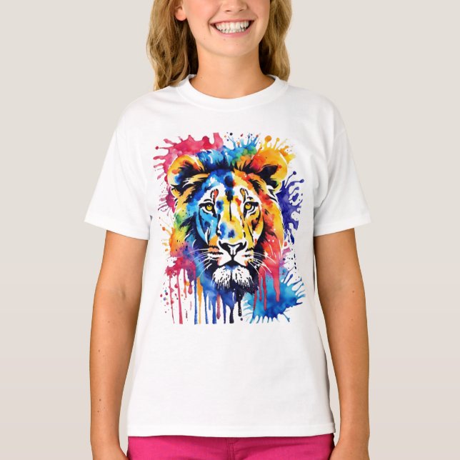 Camiseta Leão cor-de-água engraçado (Frente)