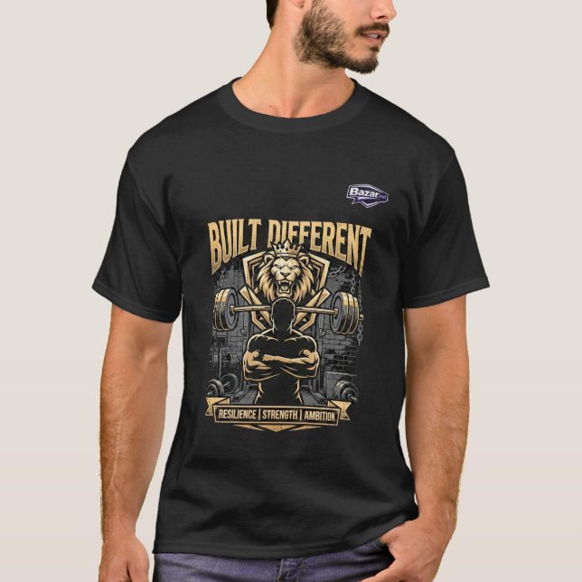 Camiseta Leão Coroado Construído Diferente Academia Motivaç (Frente)