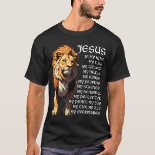Camiseta Leão Cristão Jesus É Meu Rei, Deus, Senhor, E Sa