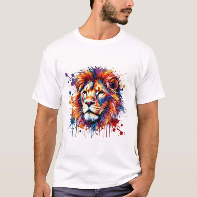 Camiseta Leão de Aquarela Vibrante (Frente)