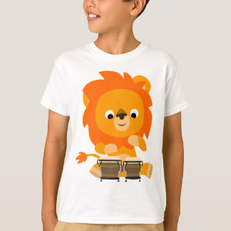 Camiseta Leão de Cartoon Bongos Tocando Bongos Crianças Cam