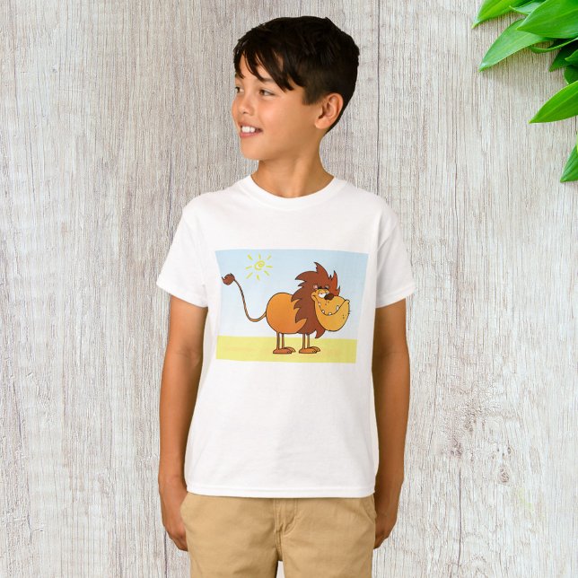 Camiseta Leão de Cartoon Engraçado no Animal Safari Sol (Criador carregado)