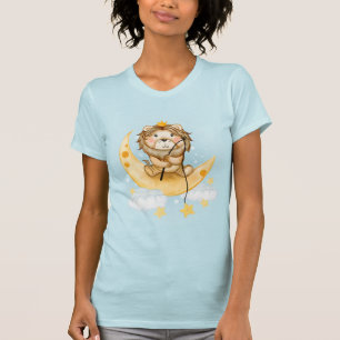 Camiseta Leão de Cuta que pesca na Aquarela da Lua