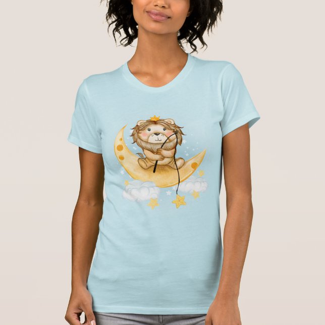 Camiseta Leão de Cuta que pesca na Aquarela da Lua (Frente)