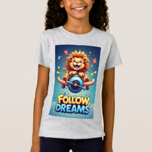 Camiseta Leão de desenho animado fofo pilotando um avião