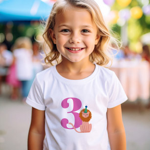 Camiseta Leão de Festa de aniversário Rosa Grande Ano
