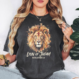 Camiseta Leão de Judá Aquarela Cruz Cristã Arte da Fé