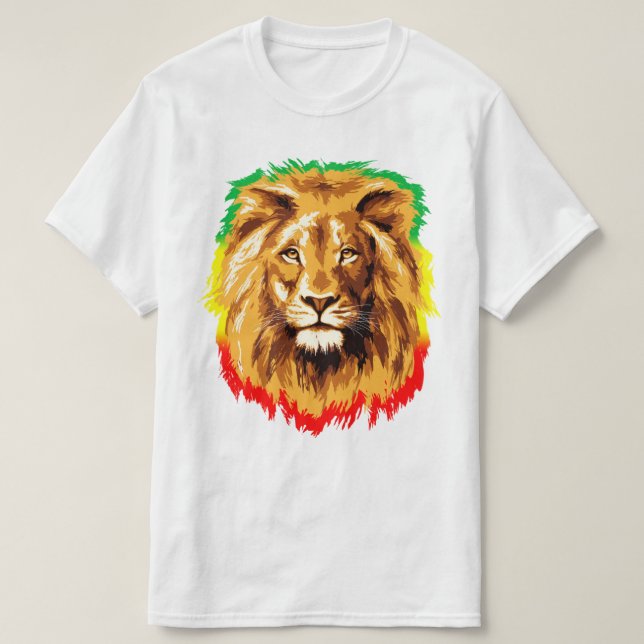 Camiseta Leão de Judá RASTA | Vermelho Dourado Verde (Frente do Design)