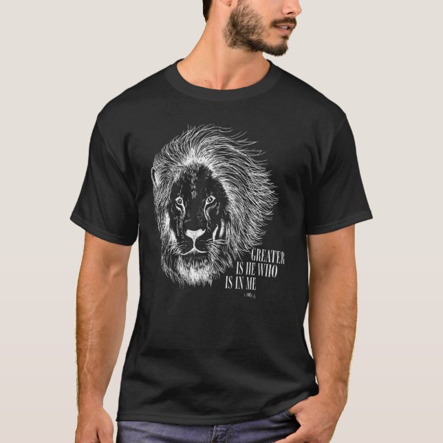 Camiseta Leão De Judah Greater É Cristão Para Homens Bib (Frente)