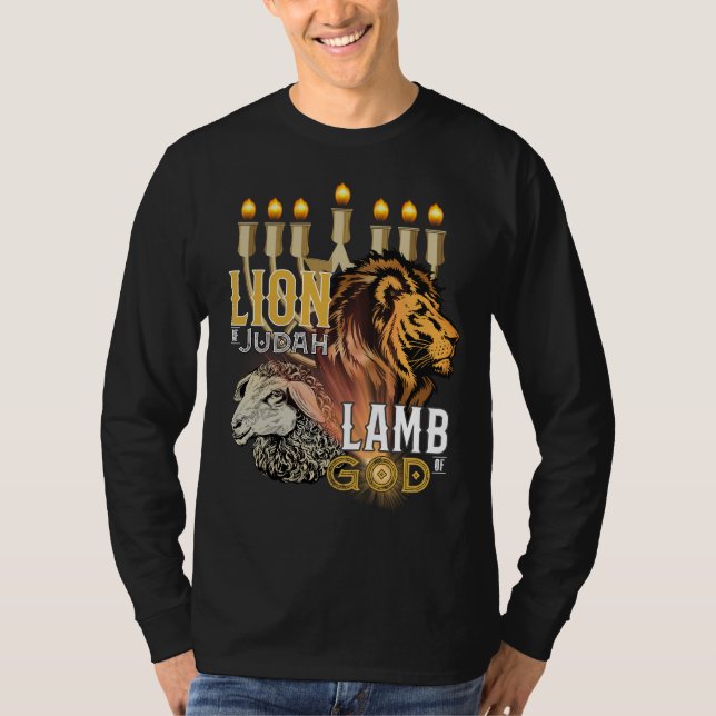 Camiseta Leão de Judah Lamb de Deus Capa Longa de Homens (Frente)