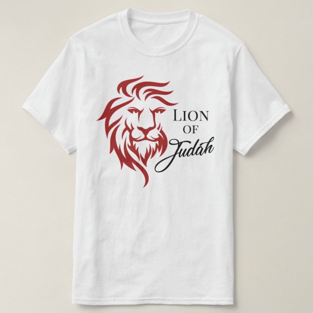 Camiseta Leão de Judah Red Black Christian Bíblico (Frente do Design)