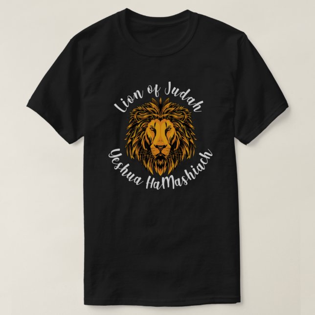 Camiseta Leão de Judah Yeshua HaMashiach Savior T-Shirt (Frente do Design)