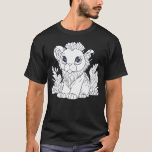 Camiseta Leão de leão bonito colorindo crianças de livros l