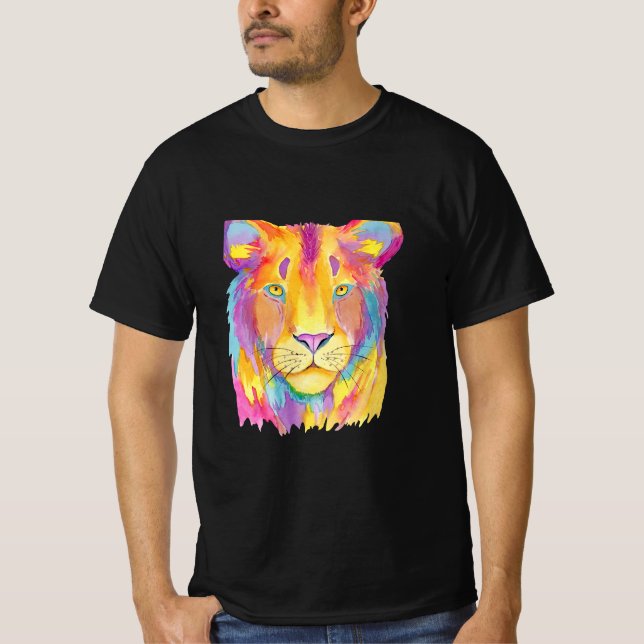Camiseta Leão de Leão de Arte Colorido design (Frente)