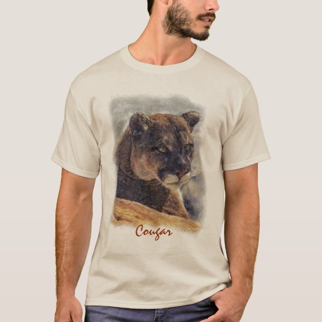 Camiseta Leão de Montanha, Retrato Grande Cougar de Gato na (Frente)