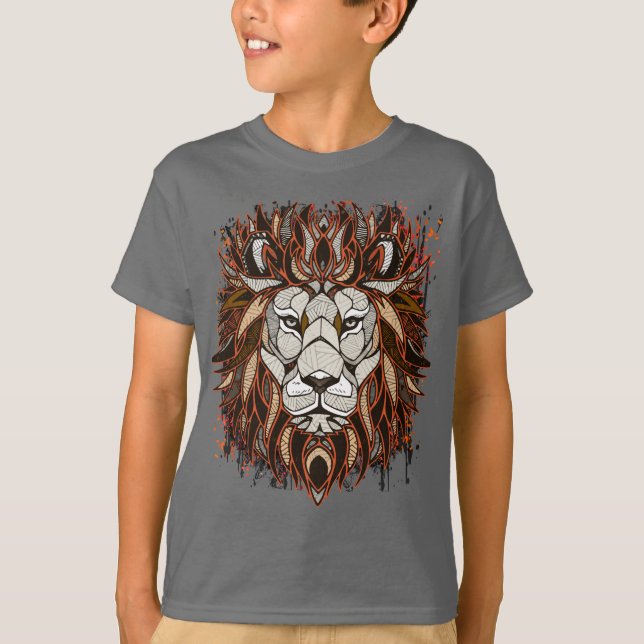 Camiseta Leão de polígono | Desenho Colorido | Lion T-Shirt (Frente)