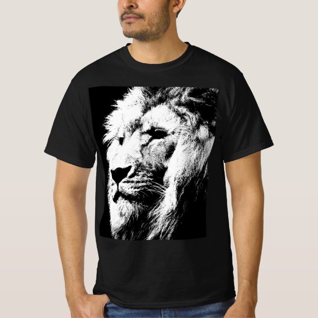 Camiseta Leão de Pop-Arte Moderno Rosto Elegante Masculino (Frente)