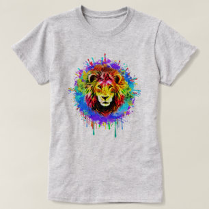 Camiseta Leão de respingo de tinta colorida