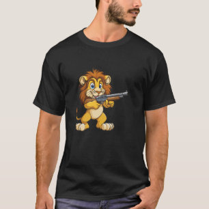 Camiseta Leão de Safari Engraçado com Fantasia de Arma de F
