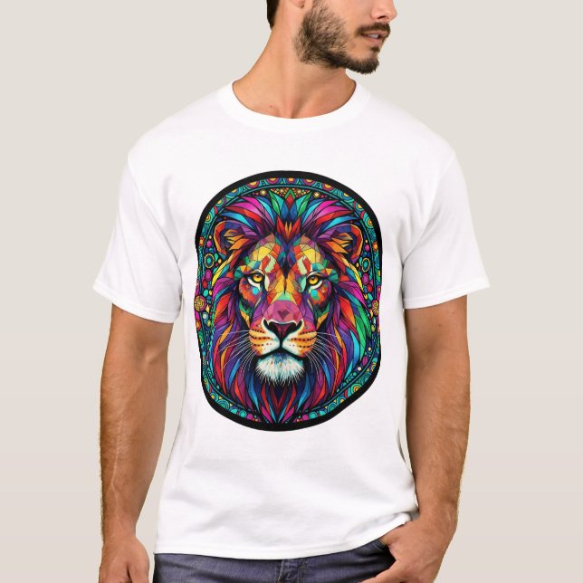 Camiseta Leão de Vidro Colorido** (Frente)