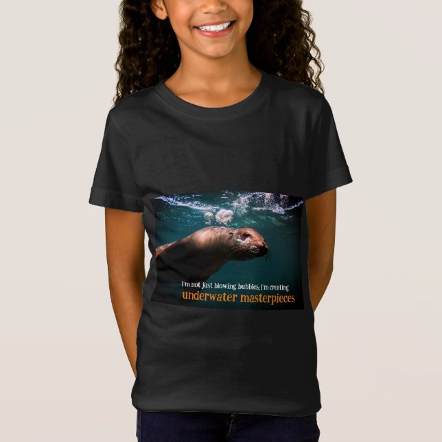 Camiseta Leão-do-mar soprando bolhas submarinas (Frente)