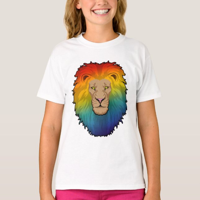 Camiseta Leão em cores arco-íris (Frente)
